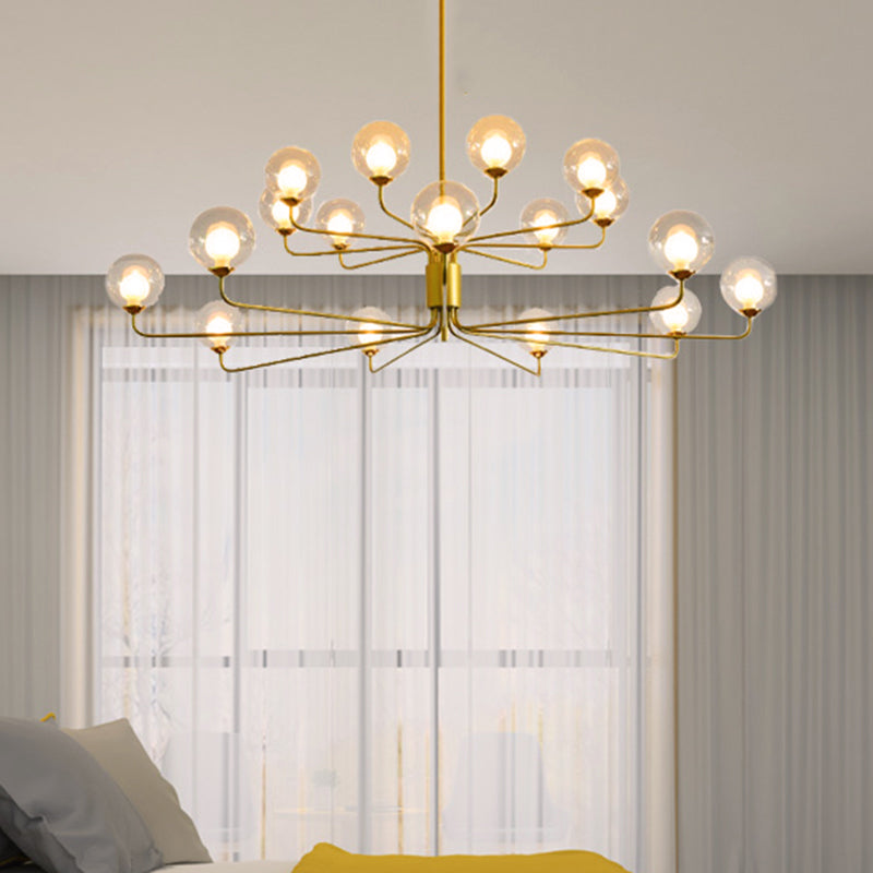 Contemporary 2-Tier Ball Clear Glass Chandelier With Radial Design - 8/12/18 Lights Black/Gold
