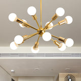 Modern Metal Starburst Chandelier Light - 6/10/12 Lights 26/38.5 Wide Gold Finish Bare Bulb Hanging