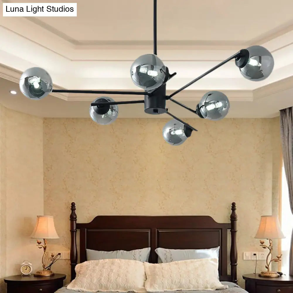 41.5 Wide Black Sputnik Chandelier - Modern Silver Glass Pendant Light 6 /