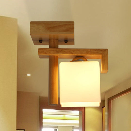Frosted Glass Ceiling Flush Light - Contemporary Semi Flushmount Lamp For Staircase Wood Décor / A