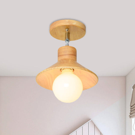 Modern Wooden Square/Trumpet/Pineapple Semi-Flush Ceiling Light - 1 Indoor Mount Wood / Trumpet