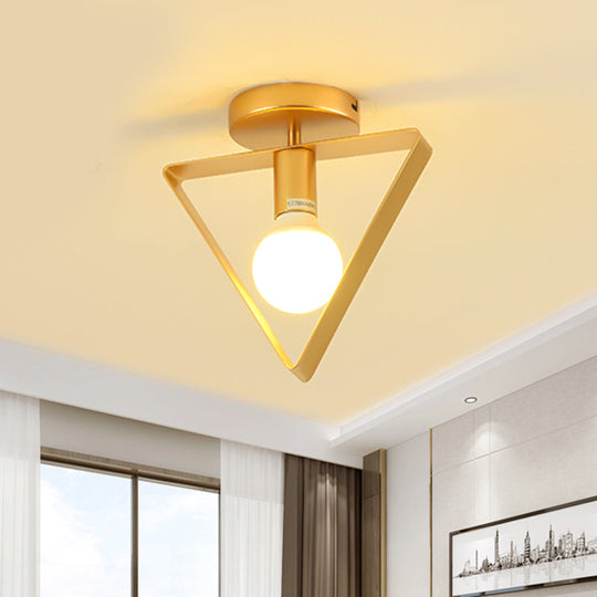 Nordic Metal Semi-Flush Mount Ceiling Light In Gold - Triangular/Square/Round Shade 1-Light Fixture