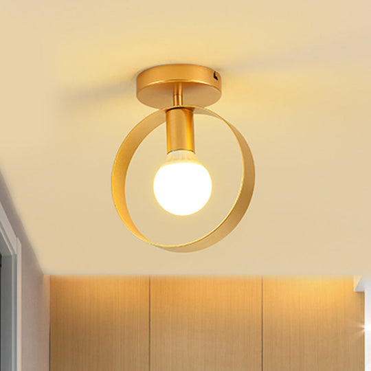 Nordic Metal Semi-Flush Mount Ceiling Light In Gold - Triangular/Square/Round Shade 1-Light Fixture