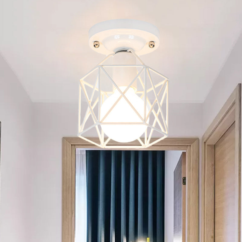 Minimalist Metal Frame Ceiling Mounted Light With White Pink And Green Accents - Ideal For Cloakroom