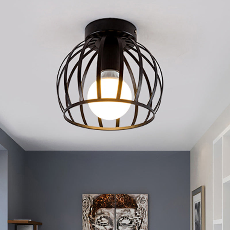Minimalist Black/Gold Metal Cage Flushmount Light For Corridor Ceiling Mounted