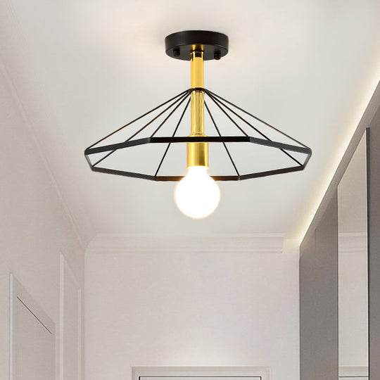Sleek Black Metal Semi Flush Ceiling Light - Minimalist 1 Fixture Perfect For Lobby