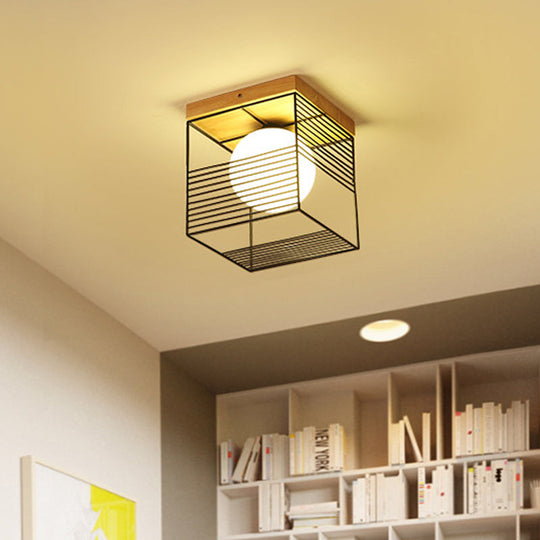 Contemporary Square Flush Mount Pendant Light - White/Black Metal Ideal For Bedroom Ceiling