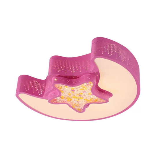 18’/21.5’ Star And Moon Macaron Led Flush Mount Lamp Metal Ceiling Light In