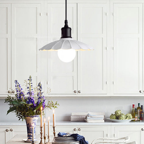 Scalloped Shade Pendant Ceiling Light - Modern Style 10’/12’ Width 1-Bulb Metal White