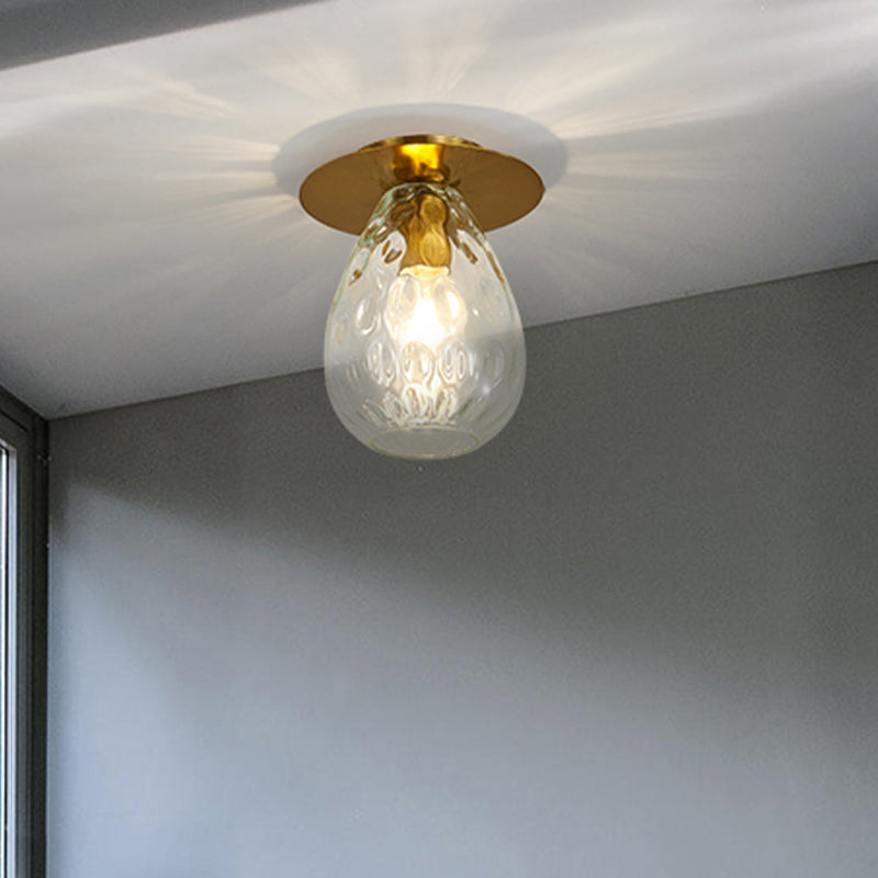Clear Glass Pear-Shaped Dimple Flush Mount Lamp For Nordic Living Room