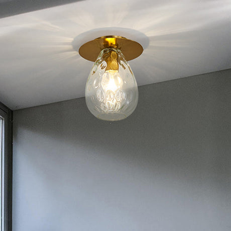 Clear Glass Pear-Shaped Dimple Flush Mount Lamp For Nordic Living Room