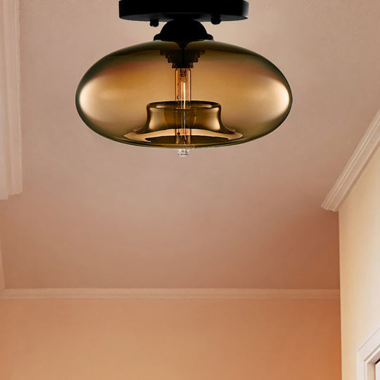 Modernist Glass Flush Ceiling Light Fixture - Oblong Shape 1 Sky Blue/Amber/Smoke Gray/Coffee 11’