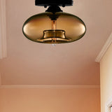 Modernist Glass Flush Ceiling Light Fixture - Oblong Shape 1 Sky Blue/Amber/Smoke Gray/Coffee 11