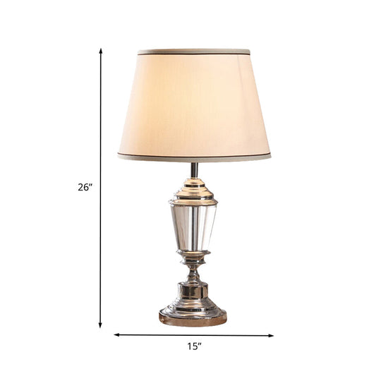 White Modernist Flare Desk Lamp With Metallic Base - Sleek Fabric Design