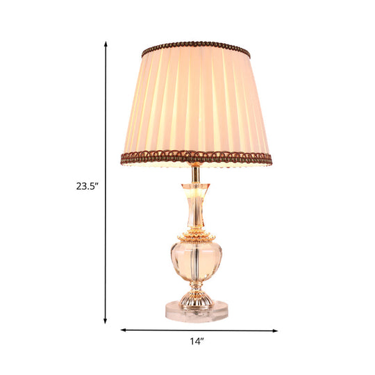 Modern Pleated Fabric Task Light - Beige Reading Lamp With Faux-Braided Detailing