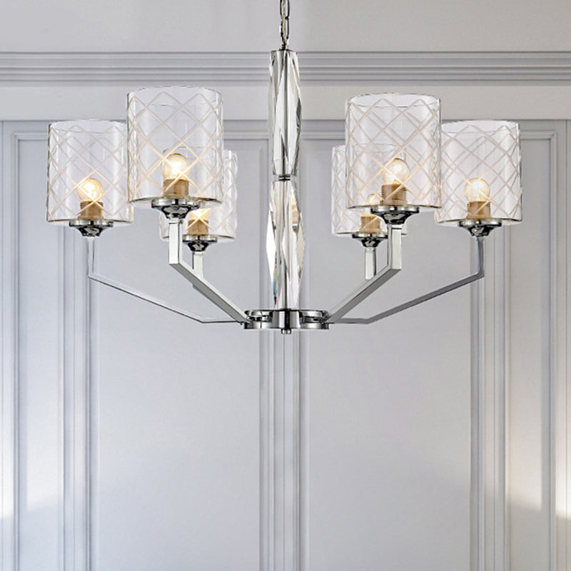 Sleek Glass Up Chandelier 6/8-Light Ceiling Lighting Fixture In Chrome