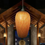 Restaurant Pendant Light Kit: Traditional Wood Hanging Lamp With Bamboo Shade