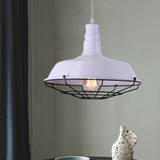 Industrial Metal Pendant Light With Wire Guard In Orange Blue And Green 1-Light 10/14/18 Dia -