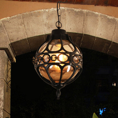 Amber Glass Hanging Pendant Light For Outdoor Balcony - Loft Sphere Design (1 7’/9’ W) In