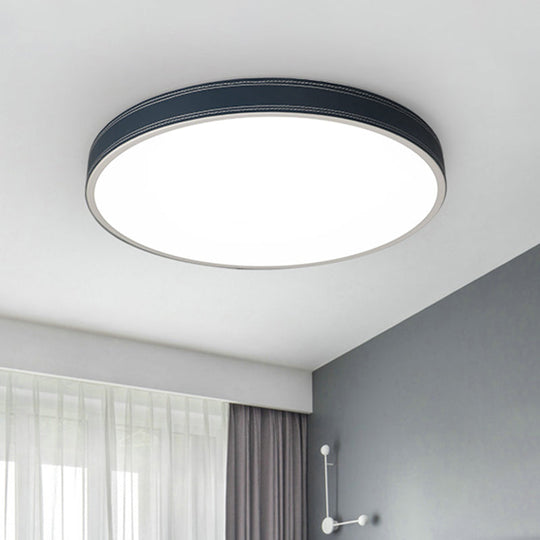 Nordic Led Disk Ceiling Light Red/Blue/Green Leather Flush Mount For Bedroom Warm/White 12/16/19.5