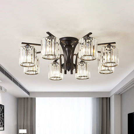 Crystal Shade Nordic Metal Semi Flush Mount Light (6/8/10 Lights) - Black Ceiling Fixture