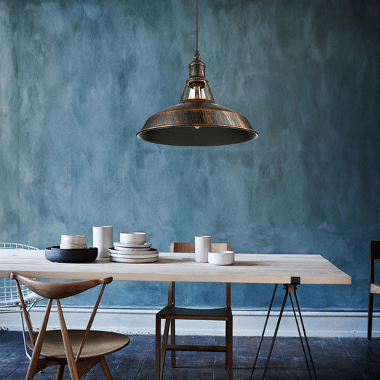 Aged Silver/Rust Barn Pendant Lighting - Antique Style Wrought Iron Ceiling Light For Dining Room 1