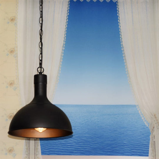 Vintage Style Metal Aged Brass/Black Pendant Lighting For Balcony - 1 Light Dome Shade Ceiling Lamp