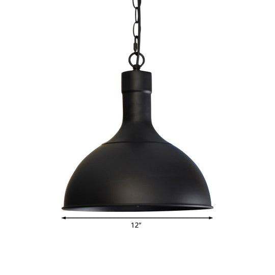 Vintage Style Aged Brass/Black Pendant Lighting For Balcony - Metal Dome Shade 1-Light Hanging