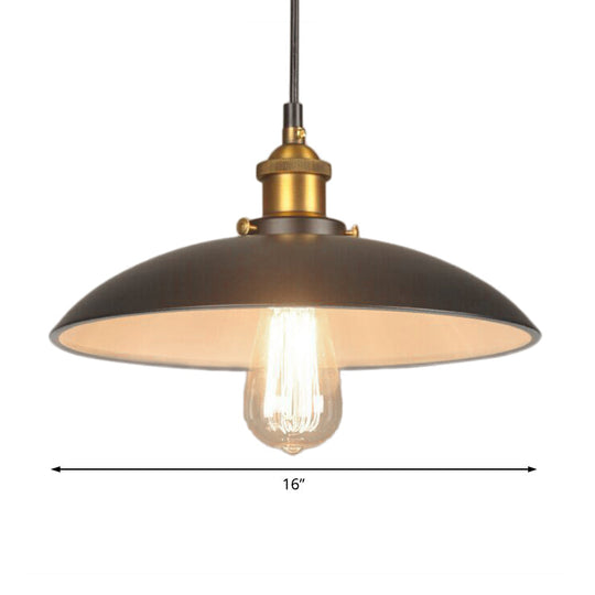 Vintage Style Iron Pendant Lighting For Restaurants - Bowl Shade 1 Light Black Finish Sizes: 12’/16