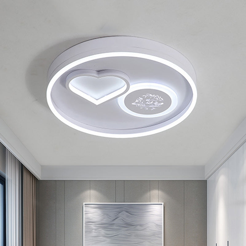 Modern Metal Led Round Flush Light In White/Brown For Living Room Ceiling - Warm/White Indoor