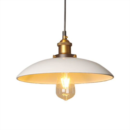 Retro Style Metal Dining Room Suspension Light - 12’/16’ Saucer Dia 1 White Ceiling Fixture