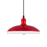 Industrial Metal Pendant Light - Green/Red Bowl Hanging Lamp 1 Living Room Ceiling 12.5/16 Width