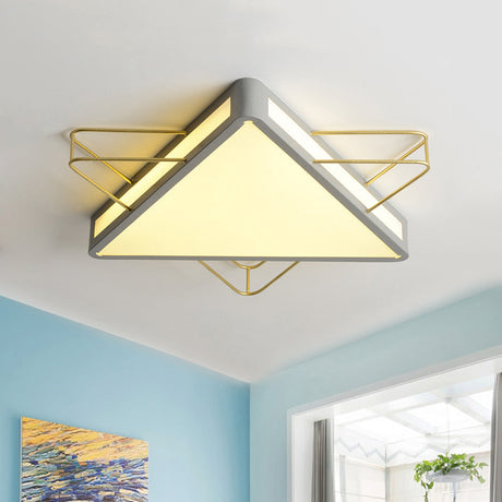 Nordic Metal Black/Grey Flush Mount Light With Acrylic Diffuser Star/Triangle Design