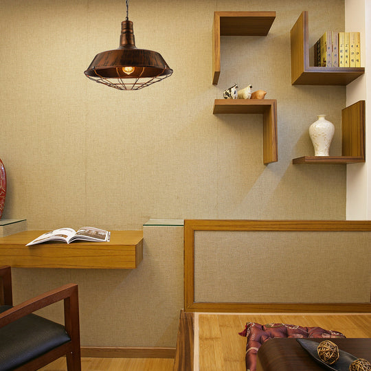 Vintage Wire Guard Pendant Light With Barn Shade - 10’/14’/18’ Wide Black/Bronze/Rust Metal