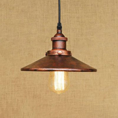 Retro Style Metal Chrome/Rust Finish Hanging Ceiling Light - Conical Pendant Lighting (1 Height