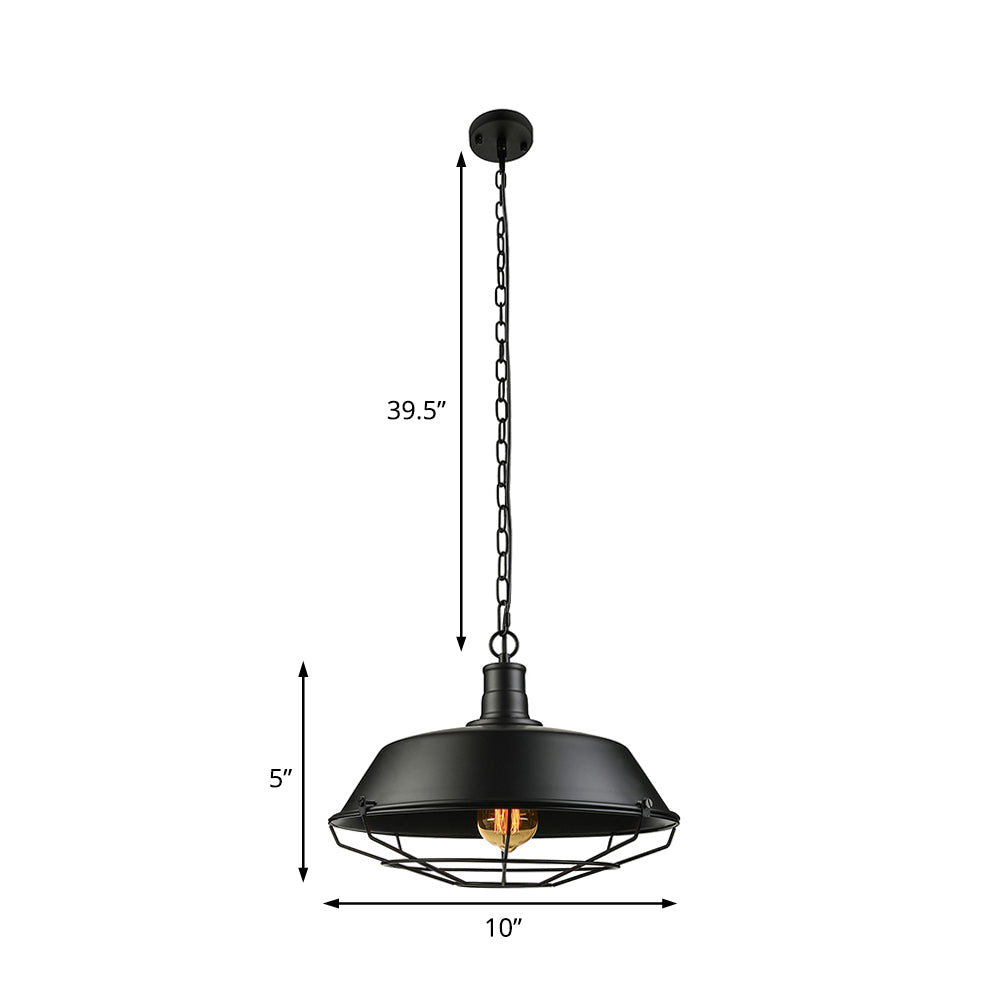 Black Farmhouse Barn Ceiling Light: Stylish Cage Shade Pendant Lamp (1 Bulb) - 10’/14’/18’ Diameter
