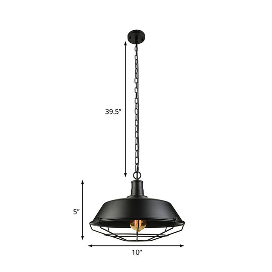 Black Farmhouse Barn Ceiling Light: Stylish Cage Shade Pendant Lamp (1 Bulb) - 10’/14’/18’ Diameter