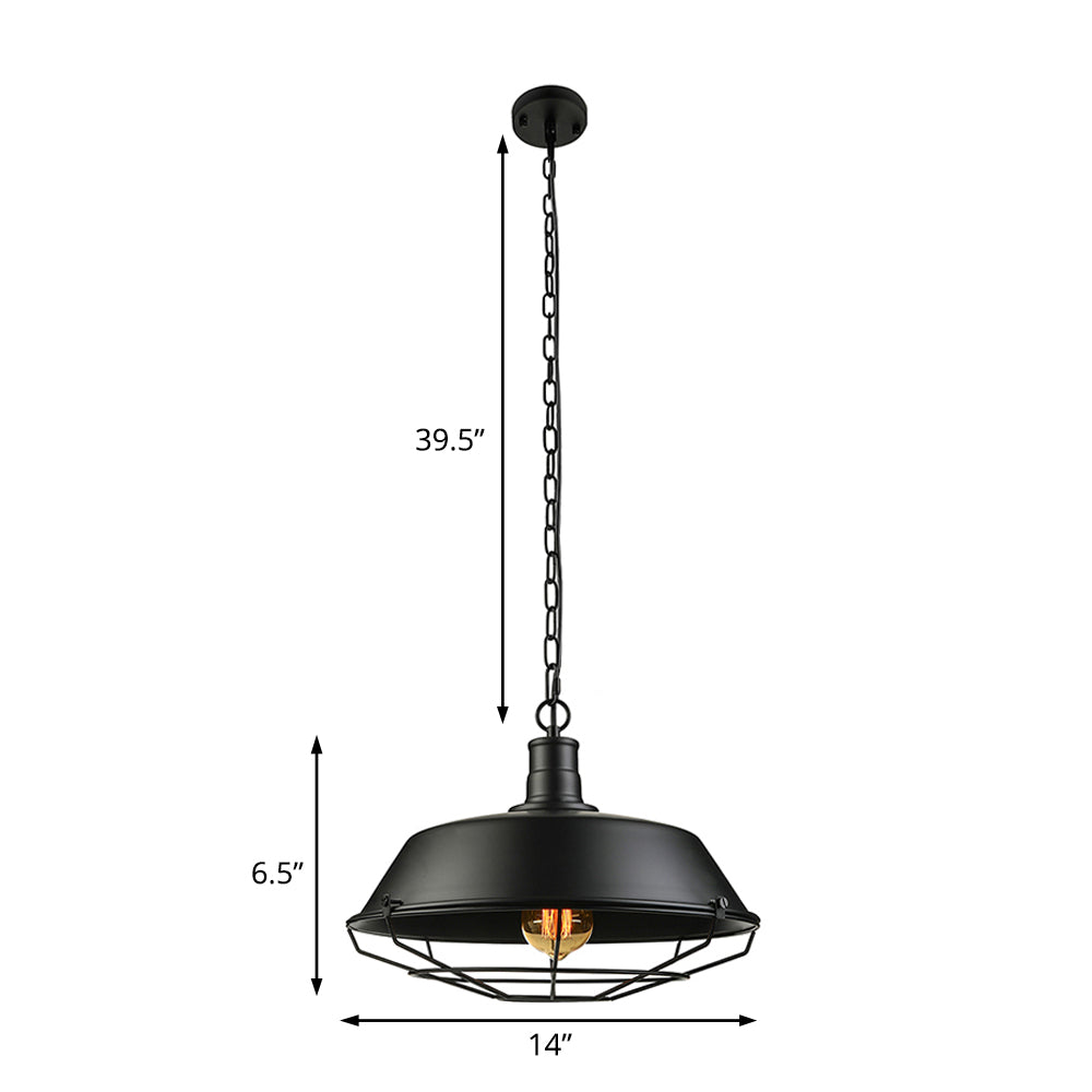 Black Farmhouse Barn Ceiling Light: Stylish Cage Shade Pendant Lamp (1 Bulb) - 10’/14’/18’ Diameter