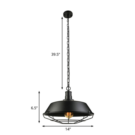 Black Farmhouse Barn Ceiling Light: Stylish Cage Shade Pendant Lamp (1 Bulb) - 10’/14’/18’ Diameter