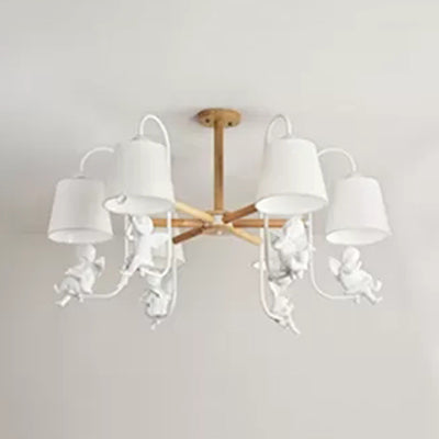 Contemporary Chandelier Light With Tapered Shade - Fabric & Wood Ideal For Child Bedroom 6 / White A