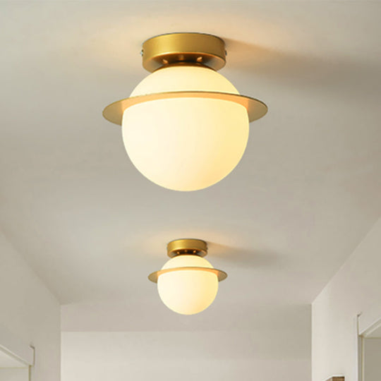 Nordic 1 - Bulb Flush Mount Ceiling Light In Gold Finish With White Glass Globe