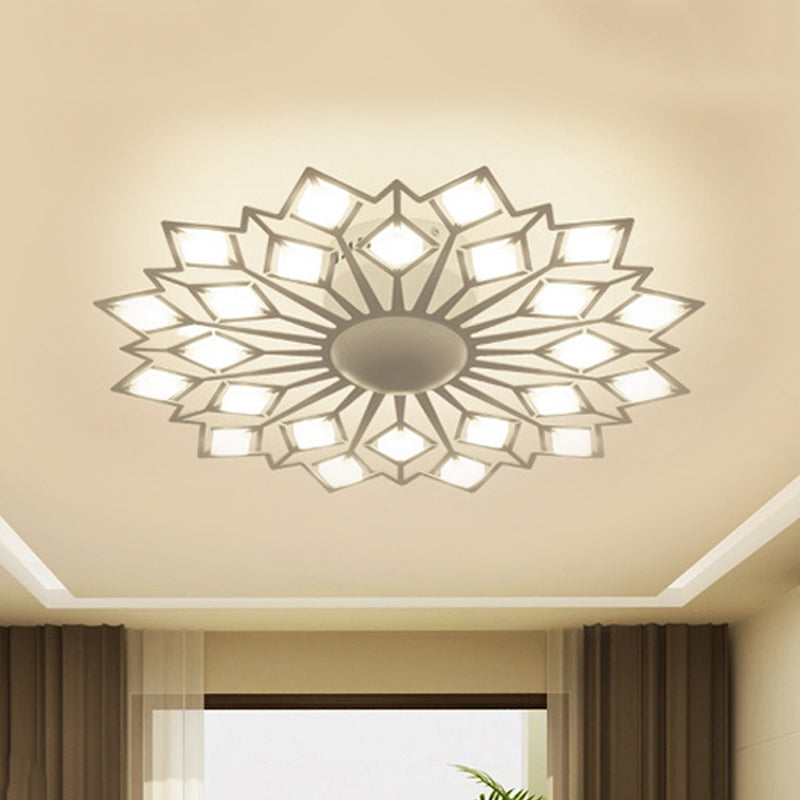 Modern Floral Led Flush Mount Ceiling Lamp In Black And White Metal For Bedroom