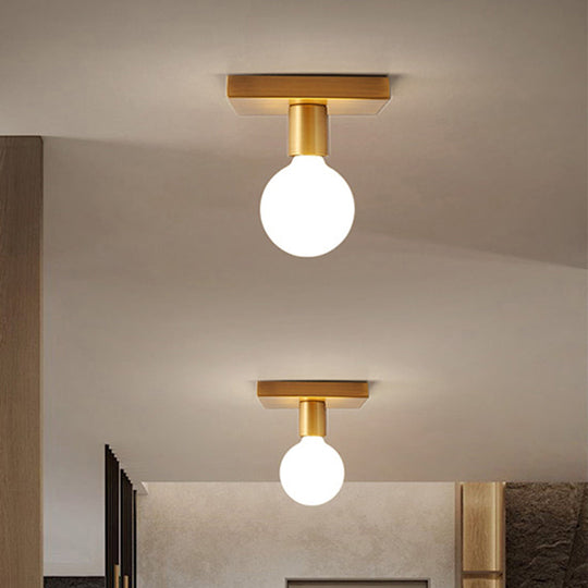 Golden Flush Mount Ceiling Lamp With Frosted Glass & Backplate Design