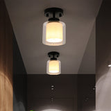 Contemporary Cylinder Semi Flush Ceiling Light With Glass Shade - Black/Silver/Gold Finish 1 Bulb