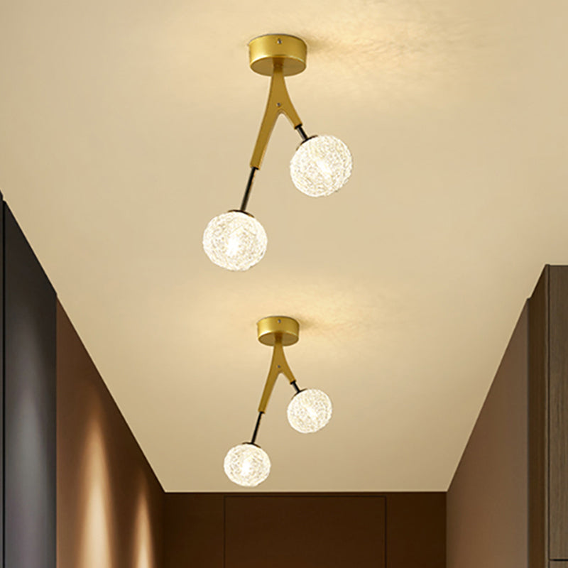 Gold Finish Handwoven Ball Semi Flush Light Fixture - Modern Ceiling Mount