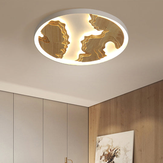 Contemporary Wood Gold/White Round Led Flush Mount Lamp For Living Room Ceiling - 16/19.5/23.5