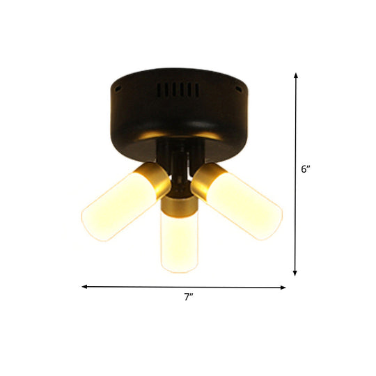 Sleek Black Metal 3 - Light Led Semi Flush Ceiling Fixture For Balcony Pipings