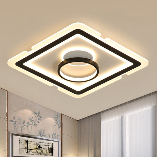 Contemporary Acrylic Square Ceiling Lighting - Led Flush Mount Light For Bedroom Black/White