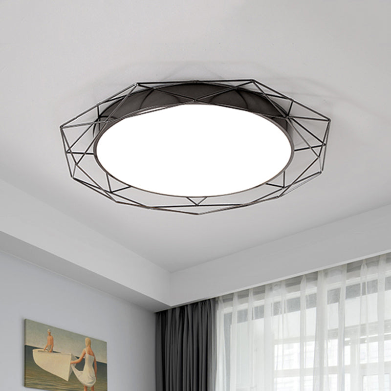 Metallic Flush Mount Ceiling Light – Round Nordic Gold/Black Wire Frame Ideal For Bedroom