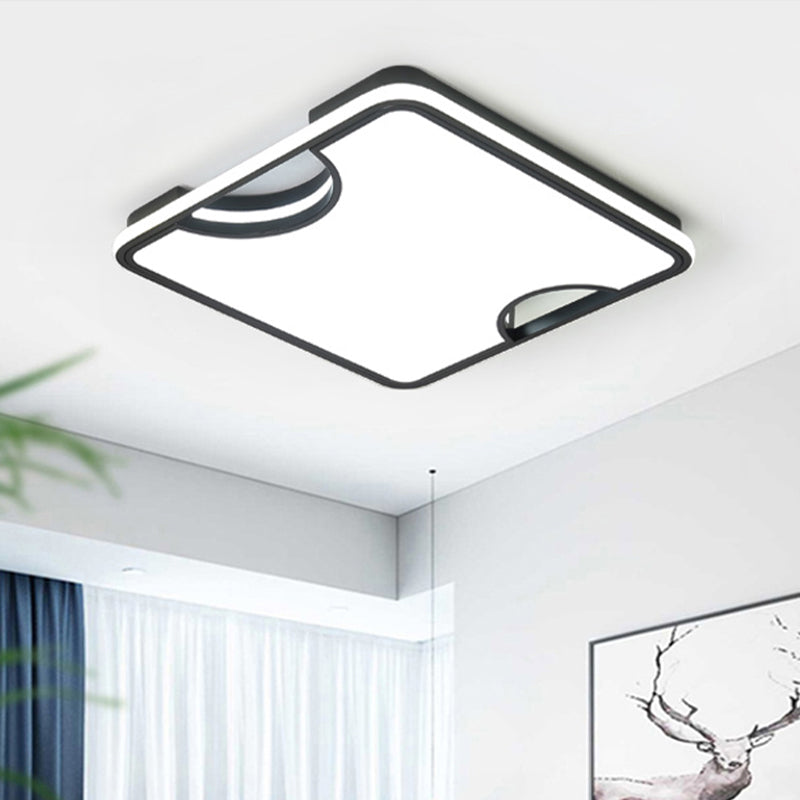 Modern Rectangular/Square Acrylic Flush Ceiling Light Led Lamp In Black/White Warm/White